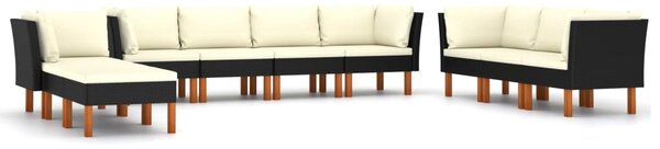 10 részes fekete polyrattan kerti ülőgarnitúra párnákkal