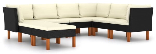 8 részes fekete polyrattan kerti ülőgarnitúra párnákkal