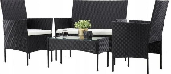Aldotrade GardenLine rattan kerti szett, fekete + krémszínű karfák