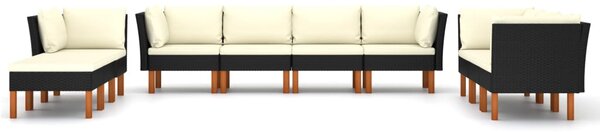 10 részes fekete polyrattan kerti ülőgarnitúra párnákkal