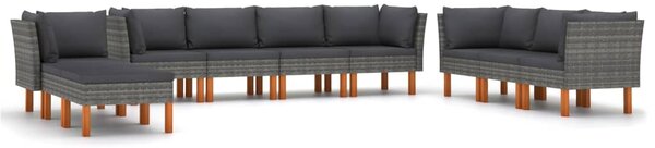 10 részes szürke polyrattan kerti ülőgarnitúra párnákkal