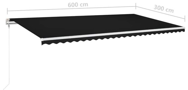 Antracitszürke szélérzékelős és LED-es napellenző 600x300 cm