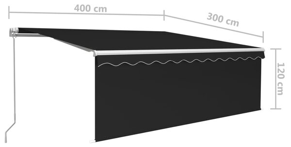 Antracit LED-es kézzel kihúzható napellenző redőnnyel 4 x 3 m