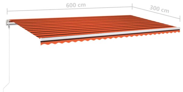 Narancssárga-barna szélérzékelős és LED-es napellenző 600x300cm