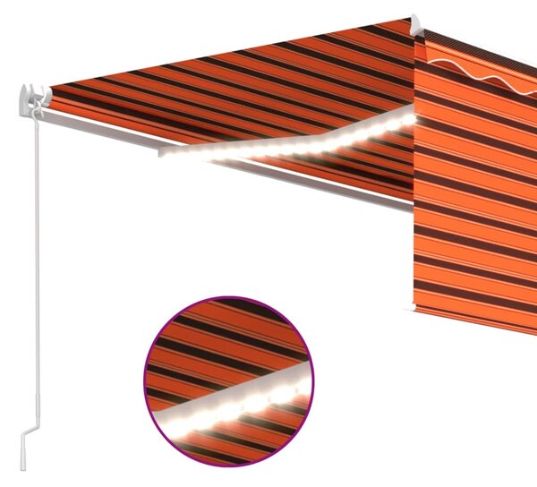 Narancssárga-barna kézzel kihúzható LED-es napellenző 4 x 3 m