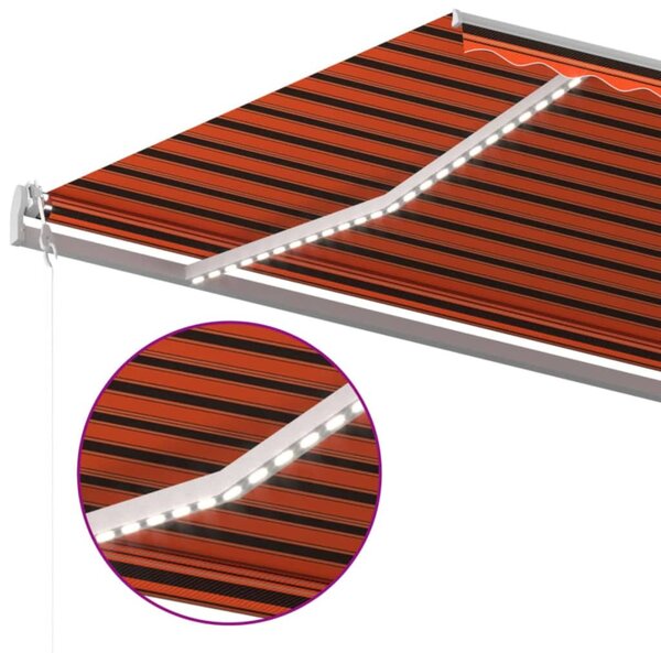Narancssárga-barna szélérzékelős és LED-es napellenző 600x300cm