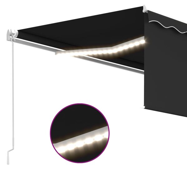 Antracit LED-es kézzel kihúzható napellenző redőnnyel 4 x 3 m
