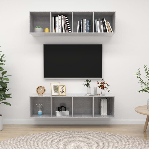 2 db betonszürke szerelt fa falra szerelhető TV-szekrény