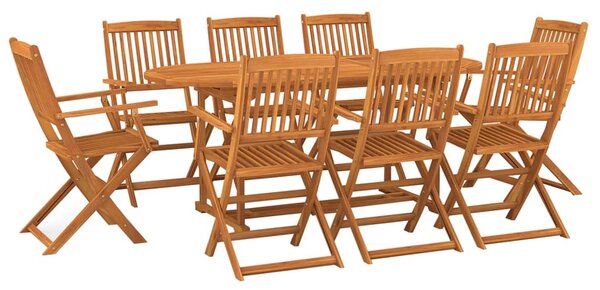 9 részes tömör akácfa kerti étkezőgarnitúra 180 x 90 x 75 cm