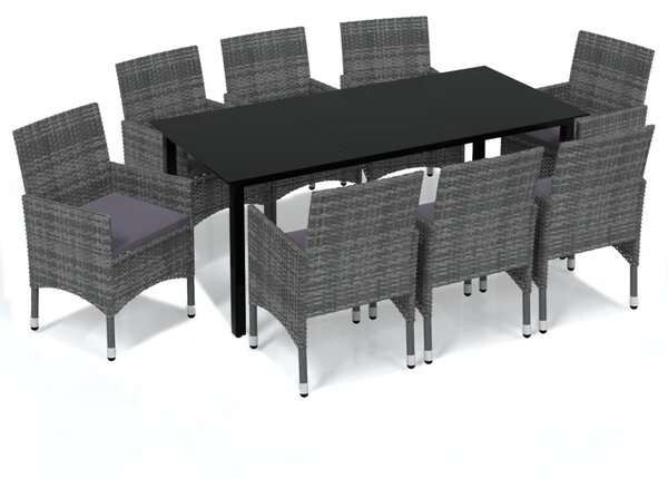 9 részes szürke polyrattan kerti étkezőgarnitúra párnákkal