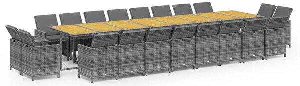 21 részes szürke polyrattan kerti étkezőgarnitúra párnákkal