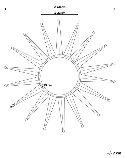 Falitükör PERELLI 60 cm 60 cm Fém Arany