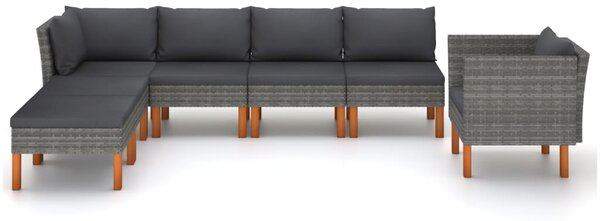 7 részes szürke polyrattan és eukaliptuszfa kerti ülőgarnitúra