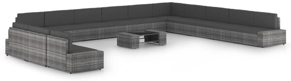14 részes szürke polyrattan kerti ülőgarnitúra párnákkal
