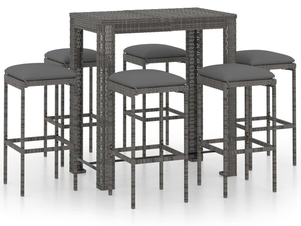 7 részes szürke polyrattan kerti bárszett párnákkal