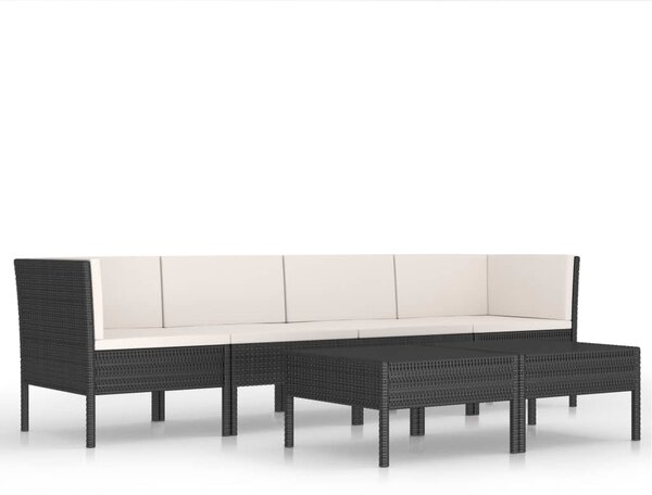6 részes fekete polyrattan kerti bútorszett párnákkal