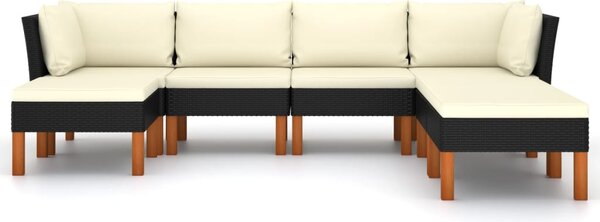 7 részes fekete polyrattan kerti ülőgarnitúra párnákkal