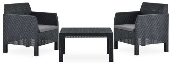 3 részes antracit PP rattan kerti bútorgarnitúra párnákkal
