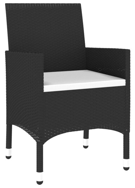 3 részes fekete polyrattan kerti étkezőgarnitúra párnákkal