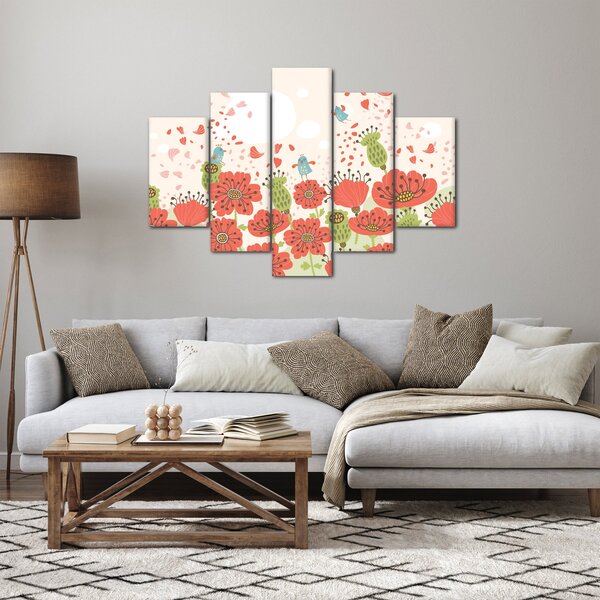 Kép - Madarak egy virágzó réten (150x105 cm)