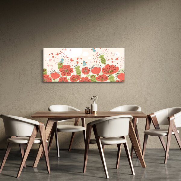 Kép - Madarak egy virágzó réten (120x50 cm)