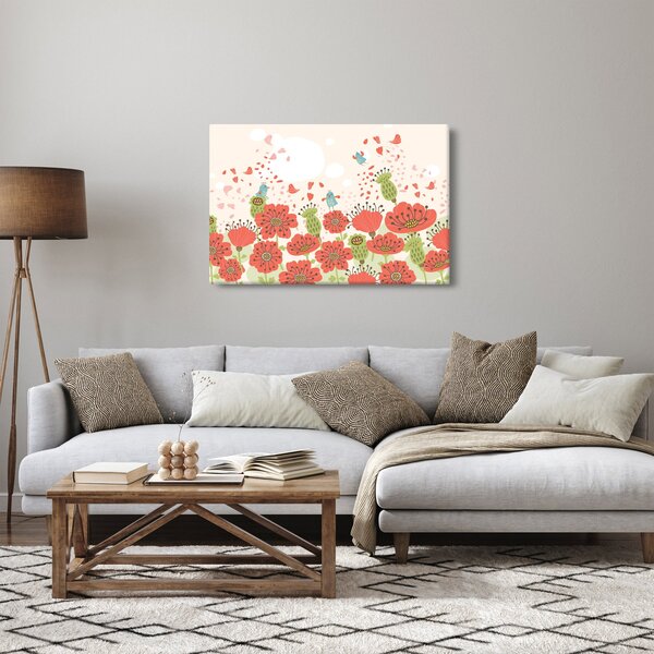 Kép - Madarak egy virágzó réten (90x60 cm)