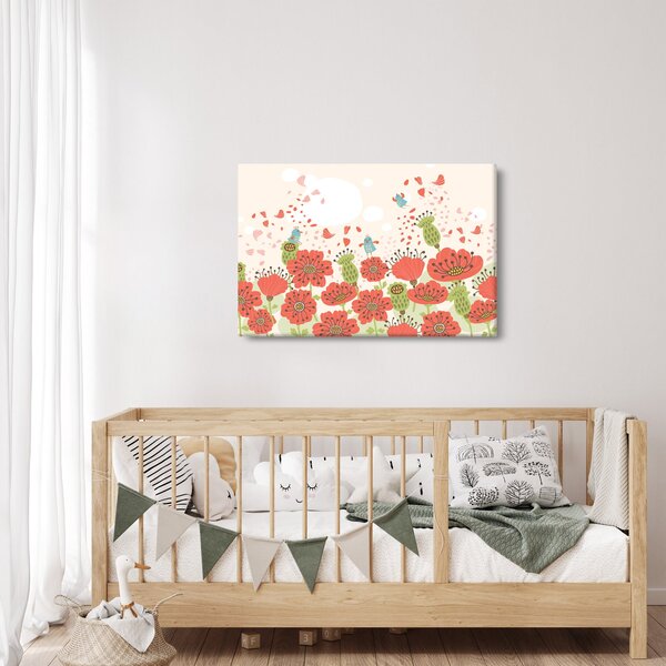 Kép - Madarak egy virágzó réten (90x60 cm)
