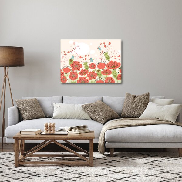 Kép - Madarak egy virágzó réten (70x50 cm)