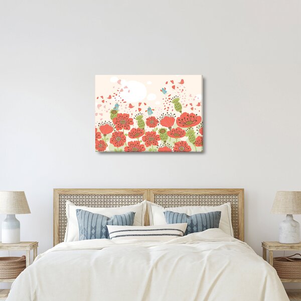 Kép - Madarak egy virágzó réten (70x50 cm)