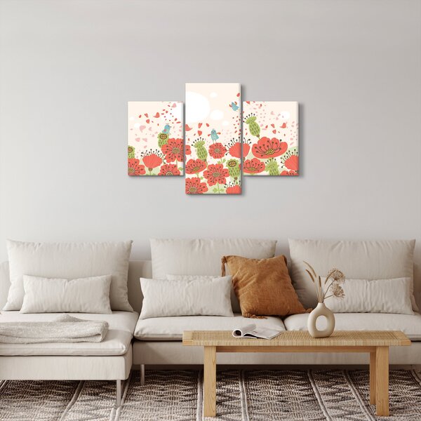 Kép - Madarak egy virágzó réten (90x60 cm)