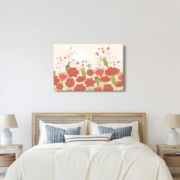 Kép - Madarak egy virágzó réten (90x60 cm)