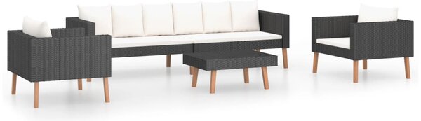 4 részes fekete polyrattan kerti ülőgarnitúra párnákkal