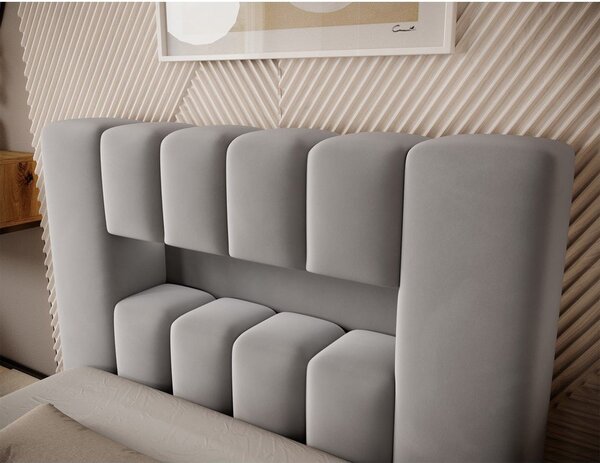 Szürke kárpitozott ágyneműtartós egyszemélyes ágy ágyráccsal 90x200 cm Lamica – ELTAP