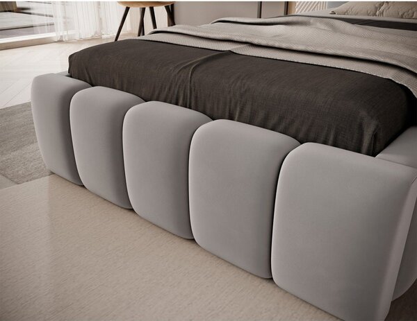 Szürke kárpitozott ágyneműtartós egyszemélyes ágy ágyráccsal 90x200 cm Lamica – ELTAP