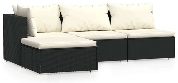 4 részes fekete polyrattan kerti bútorszett párnákkal