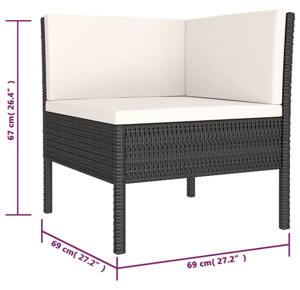 6 részes fekete polyrattan kerti ülőgarnitúra párnákkal