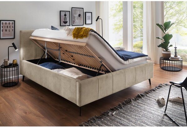 Bézs kárpitozott ágyneműtartós franciaágy ágyráccsal 180x200 cm Lizzano – Meise Möbel