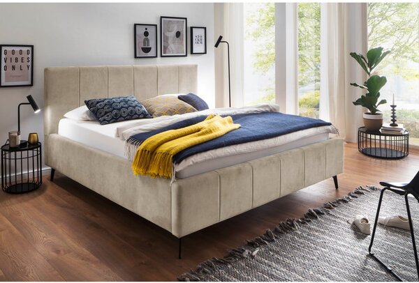 Bézs kárpitozott ágyneműtartós franciaágy ágyráccsal 180x200 cm Lizzano – Meise Möbel