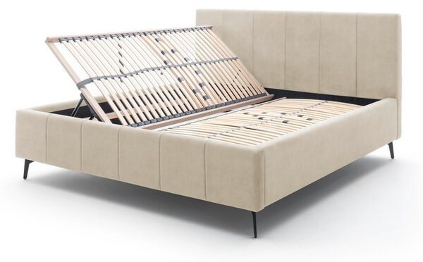 Bézs kárpitozott ágyneműtartós franciaágy ágyráccsal 180x200 cm Lizzano – Meise Möbel