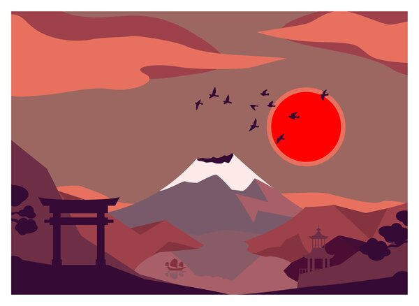 Kép - A Fuji-hegy illusztrációi (70x50 cm)