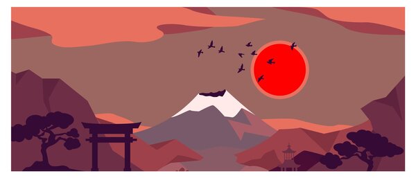 Kép - A Fuji-hegy illusztrációi (120x50 cm)