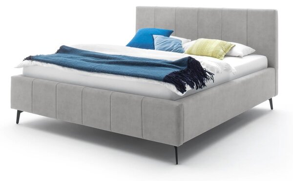 Világosszürke kárpitozott ágyneműtartós franciaágy ágyráccsal 180x200 cm Lizzano – Meise Möbel