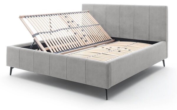 Világosszürke kárpitozott ágyneműtartós franciaágy ágyráccsal 180x200 cm Lizzano – Meise Möbel