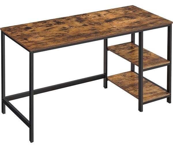 Számítógépesasztal 140x60 cm, Irodai asztal 2 polccal jobb vagy bal oldal, barna- fekete | VASAGLE
