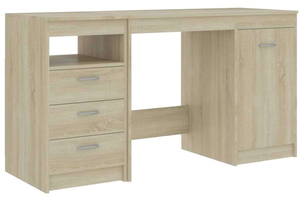 Modern Sonoma Tölgy Íróasztal - 140x50x76 cm - 3 Fiók, 1 Szekrény