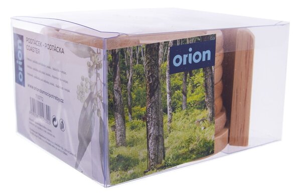 Natúr színű fa poháralátét szett állvánnyal 6 db-os – Orion