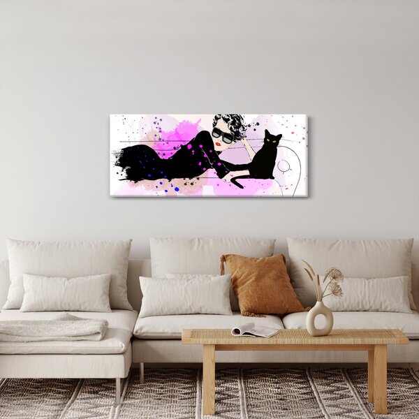 Kép - Nő egy fekete macskával (120x50 cm)