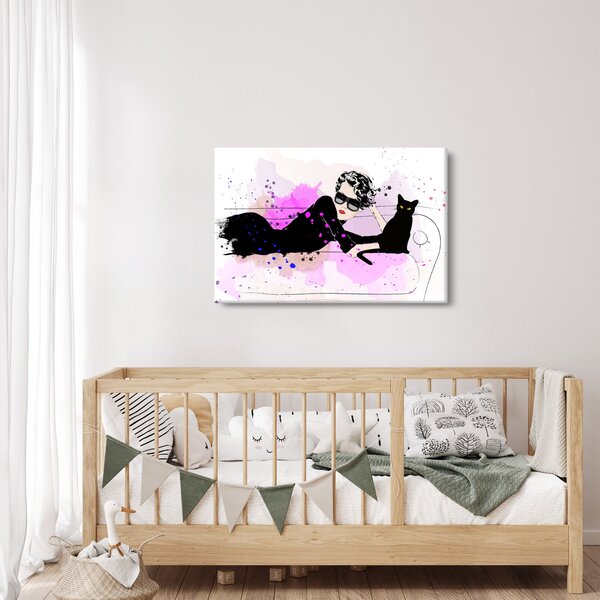 Kép - Nő egy fekete macskával (90x60 cm)