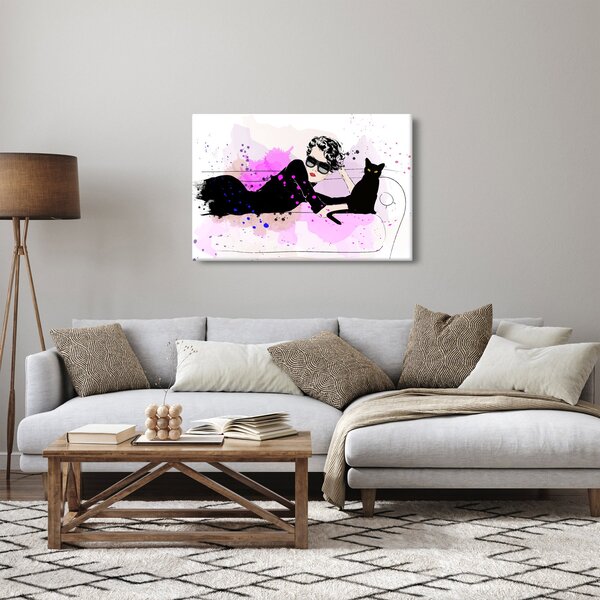 Kép - Nő egy fekete macskával (90x60 cm)
