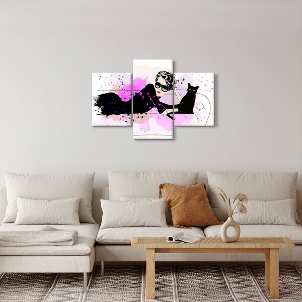 Kép - Nő egy fekete macskával (90x60 cm)